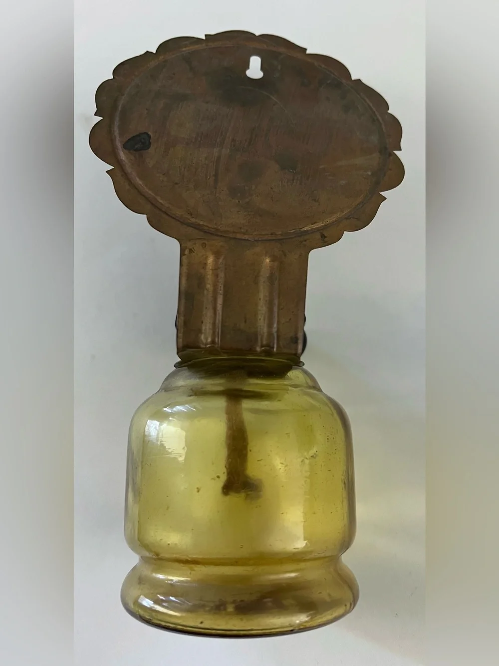 Vintage Salem Lamp Amber Glass Wall Mount Oil Lamp Made In Japan Kerosene Sconce